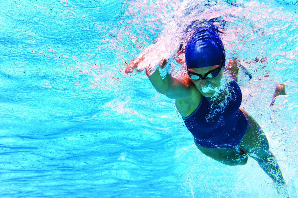 Underwater image of female swimmer in action